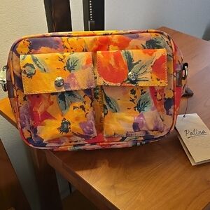 Patricia Nash Orange and Black Floral Bag